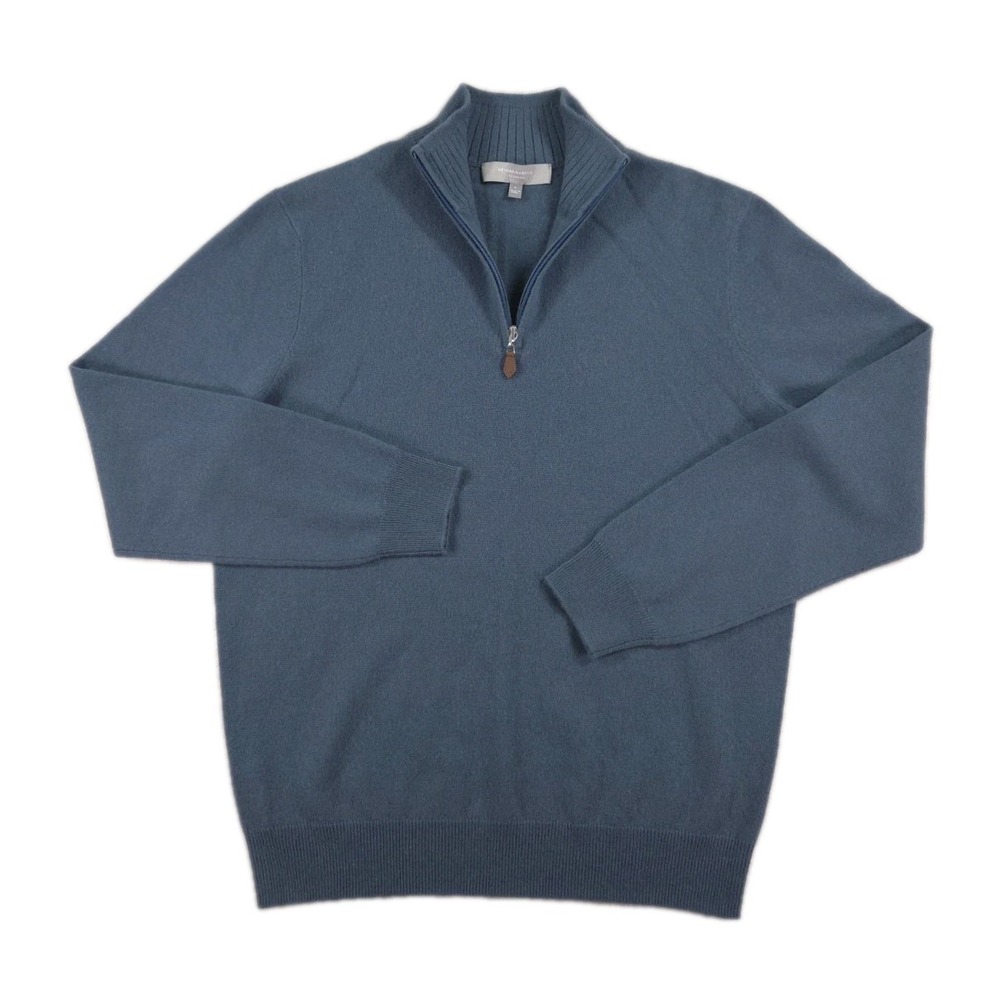 Neiman Marcus 100% Cashmere Sweater Mens XL Quarter‎ Zip 1/4 Blue